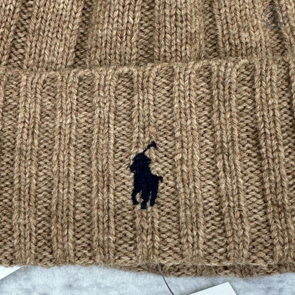 NWT - Polo Ralph Lauren Men's Adult Cuffed Beanie Winter Hat Brown Tan One Size - Picture 4 of 7